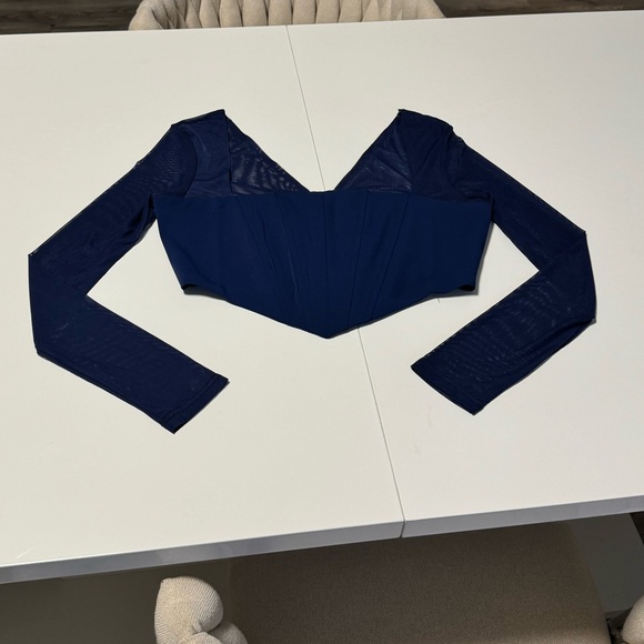 Navy Blue Corset Crop Top Long Sleeve - Picture 4 of 11